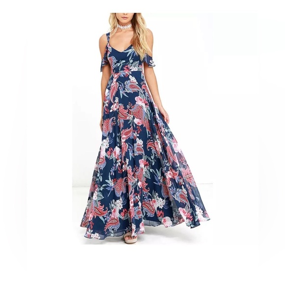 Lulus Floral Navy Maxi Dress - Picture 1 of 11